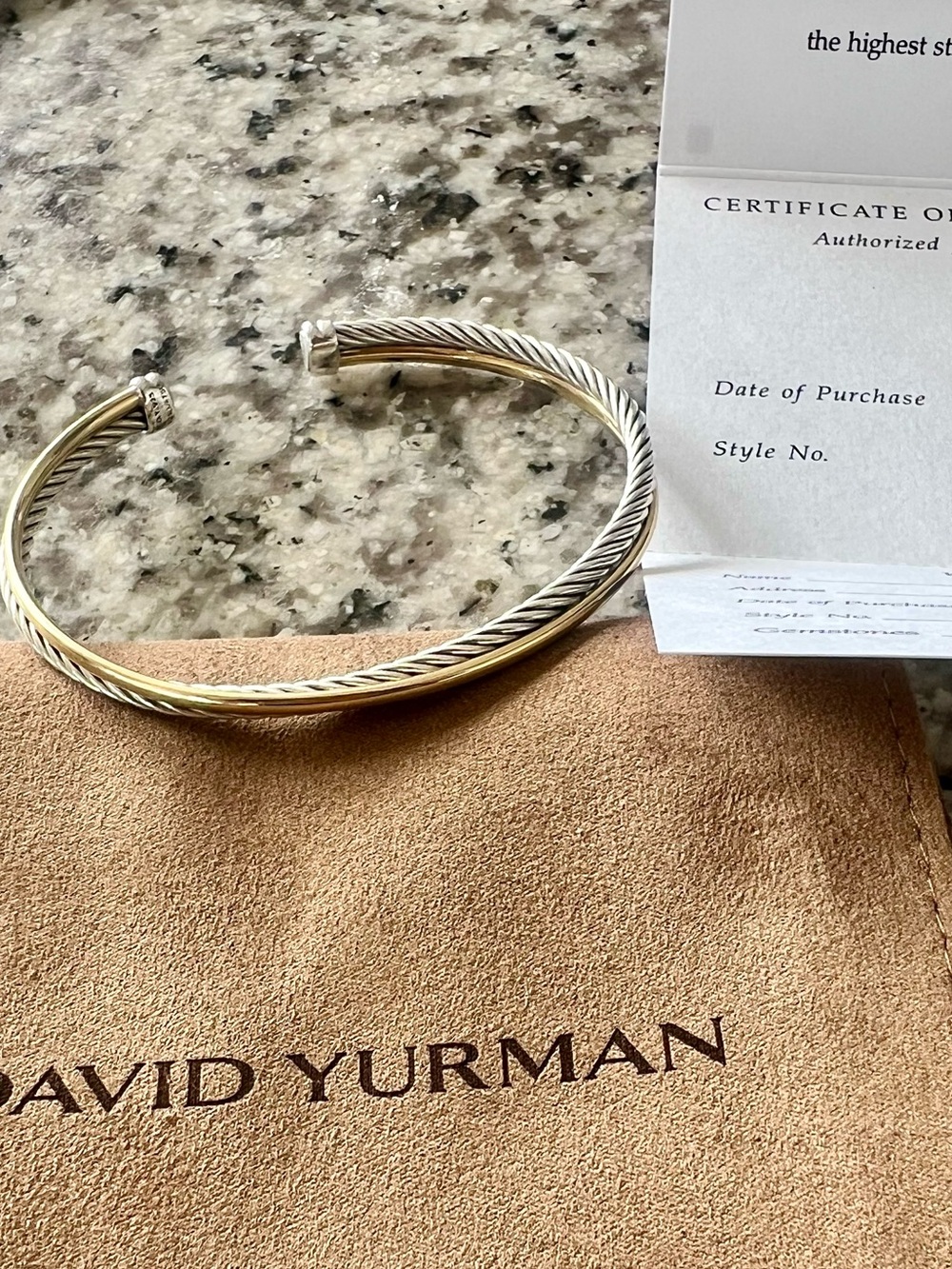 David Yurman Two-Tone Silver and Gold Cable Crossover Bracelet